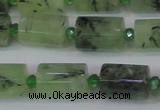 CTB205 15.5 inches 10*15mm faceted tube green rutilated quartz beads