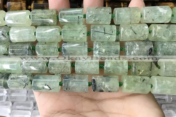 CTB621 11*16mm - 12*18mm faceted tube green rutilated quartz beads