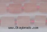 CTB731 15.5 inches 6*10mm - 8*12mm faceted tube rose quartz beads