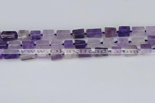 CTB732 15.5 inches 6*10mm - 8*12mm faceted tube amethyst beads