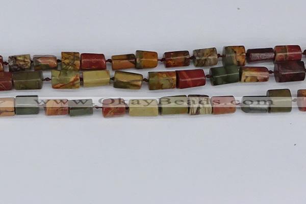 CTB738 15.5 inches 6*10mm - 8*12mm faceted tube picasso jasper beads