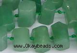 CTB756 15.5 inches 6*10mm - 8*12mm faceted tube green aventurine beads