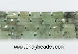 CTB881 13*25mm - 14*19mm faceted tube green rutilated quartz beads