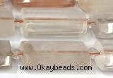 CTB916 13*25mm - 15*28mm faceted flat tube pink quartz beads