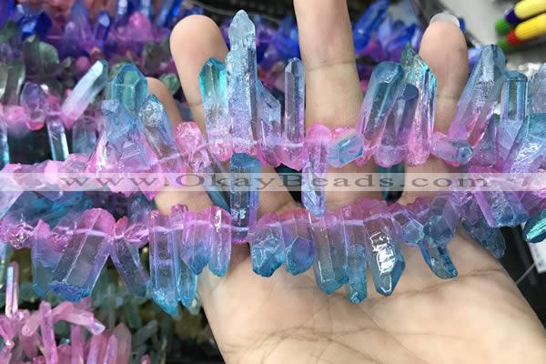 CTD1210 Top drilled 7*25mm - 9*40mm sticks plated quartz beads