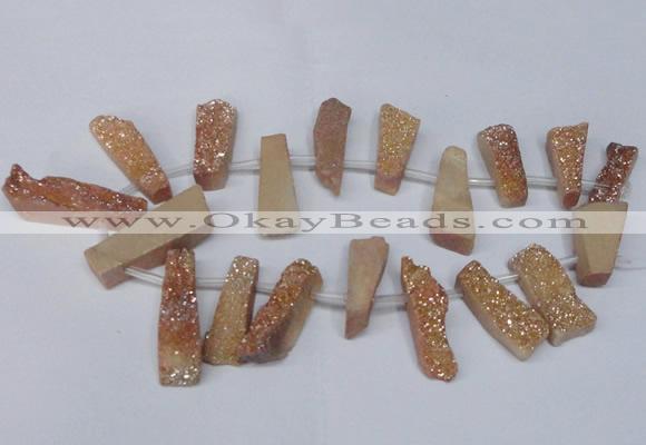 CTD1609 Top drilled 13*25mm - 15*45mm freeform plated druzy quartz beads