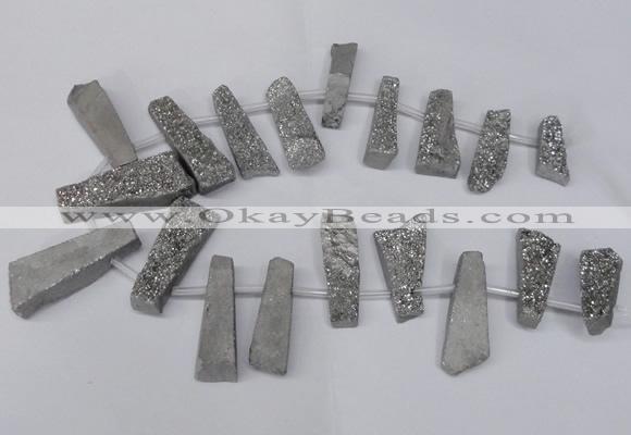 CTD1610 Top drilled 13*25mm - 15*45mm freeform plated druzy quartz beads