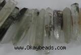 CTD1663 Top drilled 6*18mm - 8*35mm sticks green phantom quartz beads