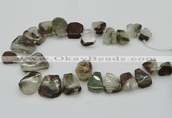 CTD3535 Top drilled 15*20mm - 25*30mm freeform green phantom quartz beads