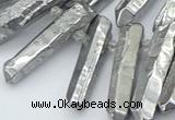 CTD3579 Top drilled 6*20mm - 8*45mm sticks plated white crystal beads