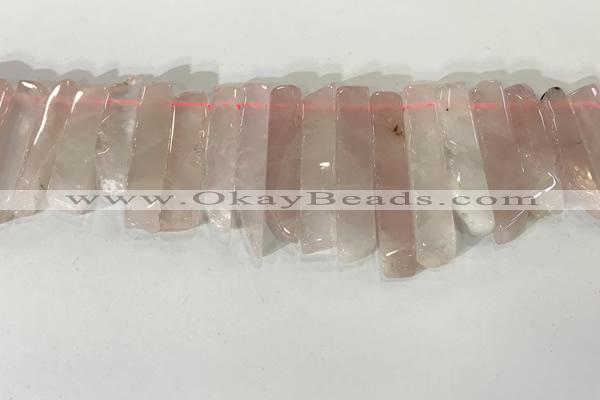 CTD3721 Top drilled 8*20mm - 10*50mm sticks rose quartz beads