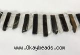 CTD3727 8*20mm - 10*50mm sticks white crystal & smoky quartz beads