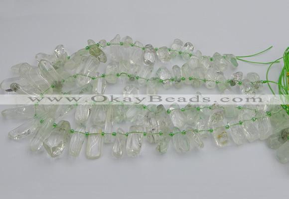 CTD454 15.5 inches 8*20mm - 15*38mm freeform green phantom quartz beads