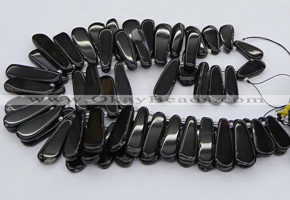 CTD470 15.5 inches 12*25mm - 15*45mm freeform black agate beads