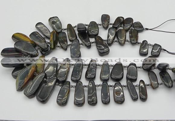 CTD494 Top drilled 10*22mm - 15*45mm freeform blue tiger eye beads