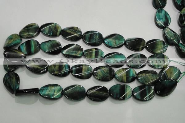 CTE1078 15.5 inches 18*25mm twisted oval dyed green tiger eye beads