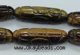 CTE116 15.5 inches 12*40mm carved cylinder yellow tiger eye beads