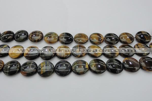 CTE1350 15.5 inches 20mm flat round yellow & blue tiger eye beads