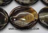 CTE1353 15.5 inches 35mm flat round yellow & blue tiger eye beads