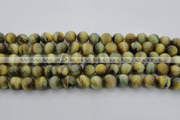 CTE1444 15.5 inches 12mm round golden & blue tiger eye beads