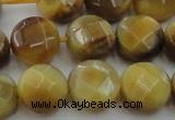 CTE1538 15.5 inches 14mm faceted coin golden tiger eye beads