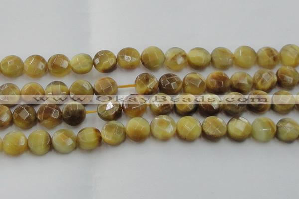 CTE1539 15.5 inches 16mm faceted coin golden tiger eye beads