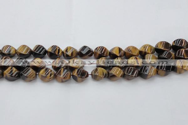 CTE1590 15.5 inches 10*14mm twisted rice yellow tiger eye beads