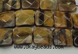 CTE1731 15.5 inches 10*10mm faceted square yellow tiger eye beads