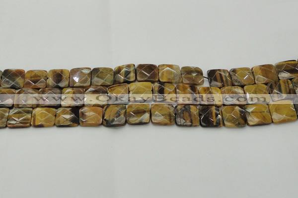 CTE1733 15.5 inches 14*14mm faceted square yellow tiger eye beads