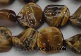 CTE1742 15.5 inches 16mm twisted coin yellow tiger eye beads