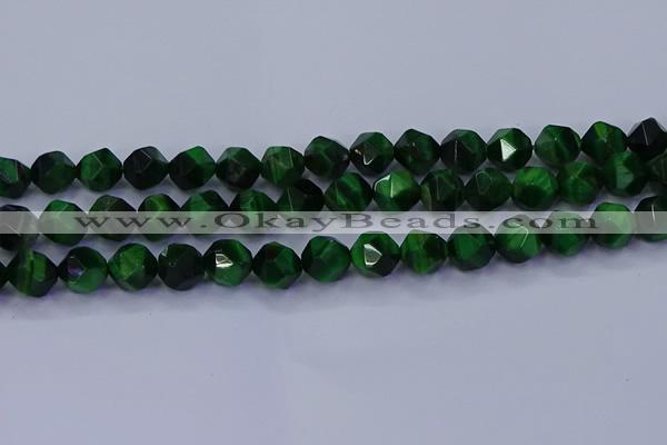 CTE1924 15.5 inches 12mm faceted nuggets green tiger eye beads