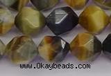 CTE1977 15.5 inches 10mm faceted nuggets golden & blue tiger eye beads