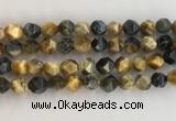 CTE2128 15.5 inches 12mm faceted nuggets golden & blue tiger eye beads