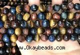 CTE2228 15.5 inches 10mm faceted round colorful tiger eye beads