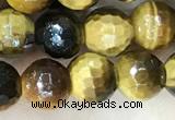 CTE2232 15.5 inches 6mm faceted round yellow tiger eye beads