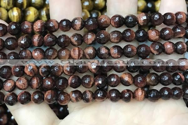 CTE2237 15.5 inches 6mm faceted round red tiger eye beads