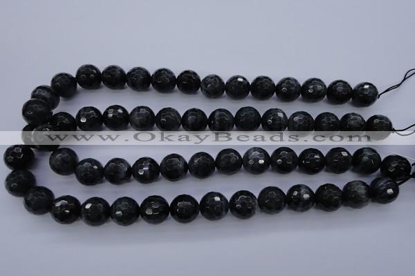 CTE445 15.5 inches 14mm faceted round blue tiger eye beads