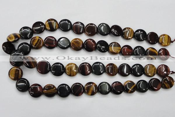 CTE62 15.5 inches 14mm flat round mixed tiger eye gemstone beads