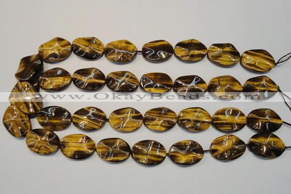 CTE832 15.5 inches 18*25mm wavy oval yellow tiger eye beads