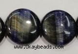 CTE965 15.5 inches 25mm flat round dyed blue tiger eye beads