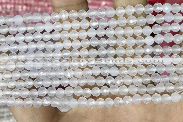 CTG1552 15.5 inches 4mm faceted round white agate beads wholesale