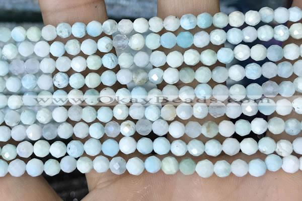 CTG1555 15.5 inches 4mm faceted round Chinese larimar beads