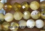 CTG1558 15.5 inches 4mm faceted round yellow opal beads