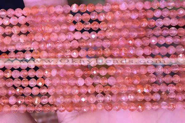 CTG1647 15.5 inches 3mm faceted round tiny strawberry quartz beads