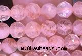 CTG1648 15.5 inches 4mm faceted round tiny strawberry quartz beads