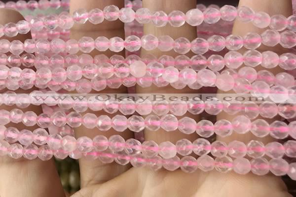 CTG2500 15.5 inches 4mm faceted round rose quartz beads