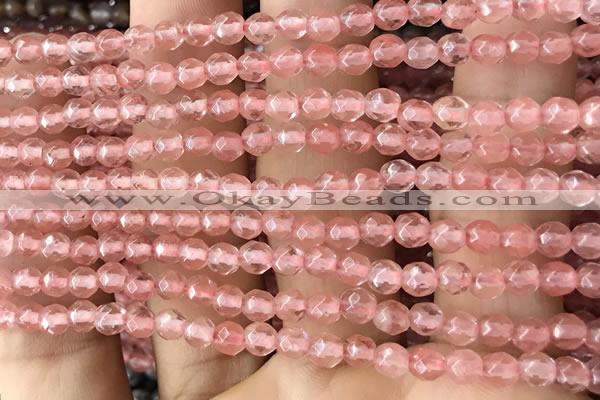 CTG2501 15.5 inches 4mm faceted round cherry quartz beads