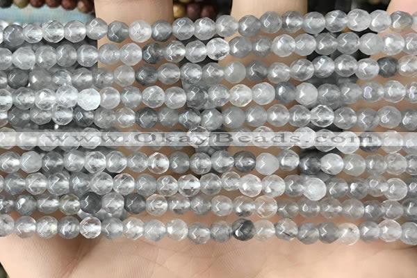 CTG2505 15.5 inches 4mm faceted round cloudy quartz beads