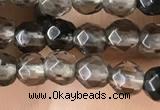 CTG2506 15.5 inches 4mm faceted round smoky quartz beads