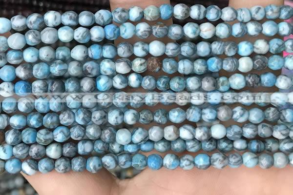 CTG2535 15.5 inches 4mm faceted round blue crazy lace agate beads